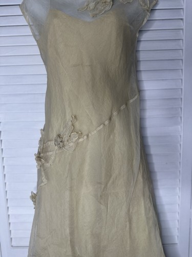 Tiar Los Angeles Silk Organza Sheer Linen Romantic Fairy Ethereal Tan Dress XS - Picture 7 of 14