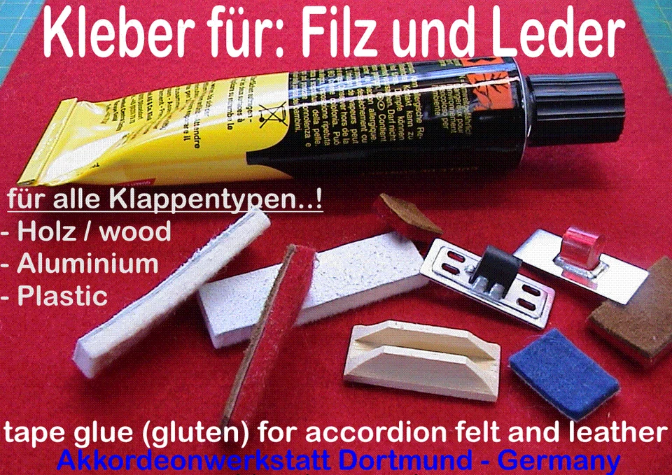 Kleber für Gaze,Filz, Leder,Stoff,Klappenbelag,gluten for accordion Felt,Leather