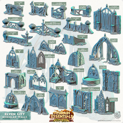 3D Printed Cast n Play Modular Walls Elven City Set Terrain Essentials Vol III