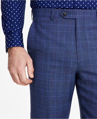 NWT MICHAEL KORS Stretch Wool Blue Plaid Flat Front Dress Pants 42 x 30