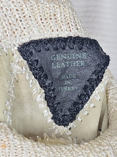 Falda vintage de cuero retazos blanca marfil triángulo roble M L años 70 80 dobladillo dentado - Imagen 5 de 13