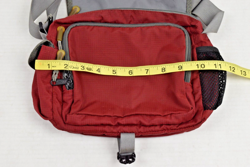 Vintage Shoulder Bag LL Bean 90s Burgundy Nylon Gray Trim Front Flap Multi Zip - Picture 6 of 7