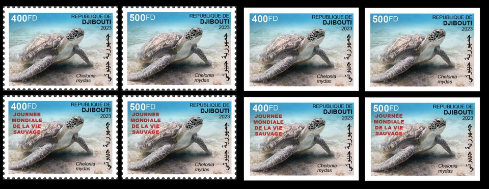 DJIBOUTI 2023 SET 2 X 4V (REG & OVPT) - TURTLES TORTUES TURTLE PANDEMIC - MNH - Photo 1/1