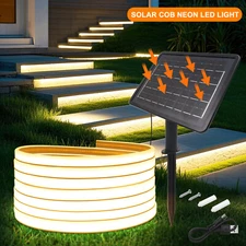 Solar COB Neon LED Strip Rope Tube Fairy Lights 8Modes Waterproof Garden Outdoor