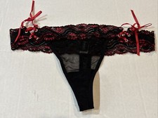 Fredricks Of Hollywood Thong G String Panties Sz L Sheer Lace Side Tie Goth