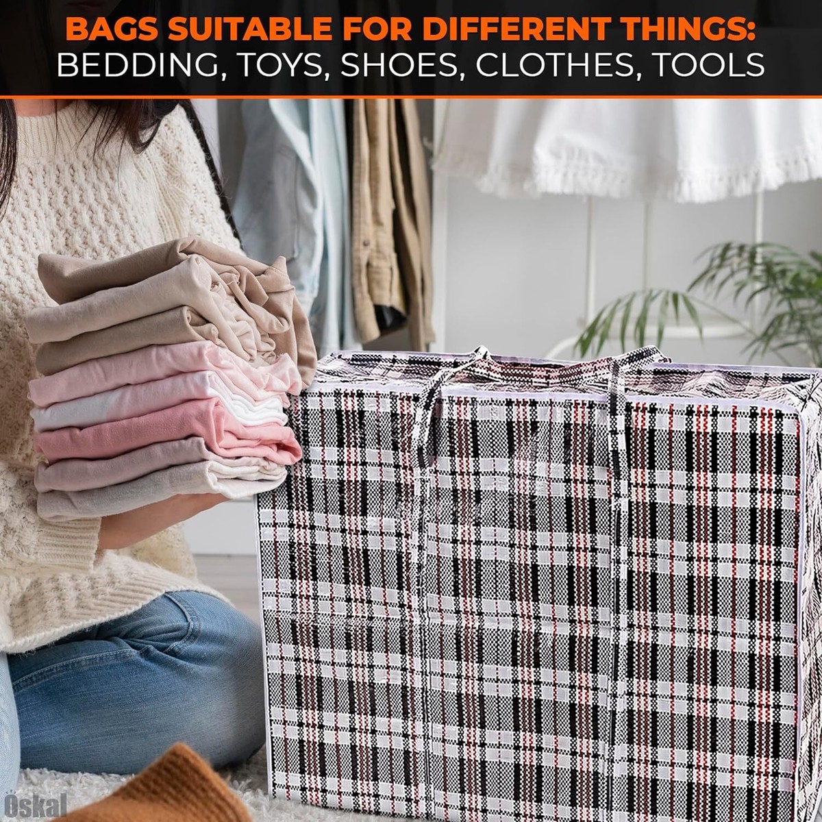 Set of 4 Extra-large Plastic Checkered Storage Laundry Shopping