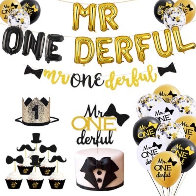 MR ONE DERFUL PARTY DECORATIONS, Black And Gold