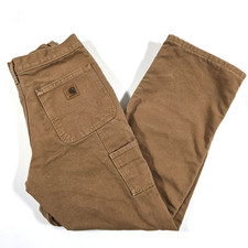 CARHARTT YYB111 FLANNEL LINED CARPENTER PANTS YOUTH 14 DUNGAREE FIT DUCK CANVAS