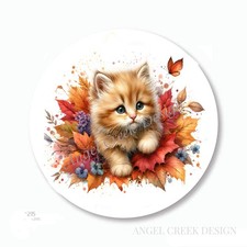 KITTEN AUTUMN LEAVES FALL FAVORS CAT SCRAPBOOK STICKERS ENVELOPE SEALS LABELS