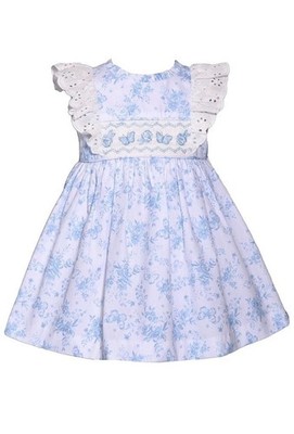 NWT Bonnie Jean Baby Girls Floral Dress Set Size 3-6 Months Blue Toile Smocked