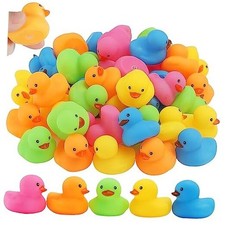 50Pcs Mini Rubber Duck Bath Toys, Multicolor Bath Ducks Bulk Float 5 Colors