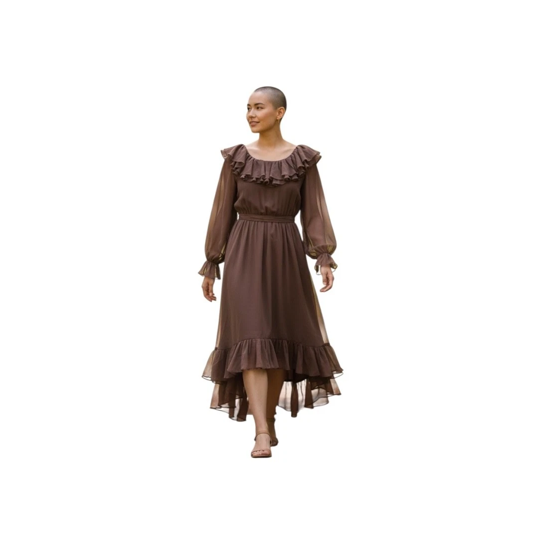 sweet georgia brown hair dressing pomade Vintage 70s Boho Brown & White Embroidered Floral Maxi Dress