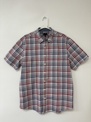 Herren GAP Slim Fit Kurzarm Kariertes Hemd Weiß Blau Rot Größe XL