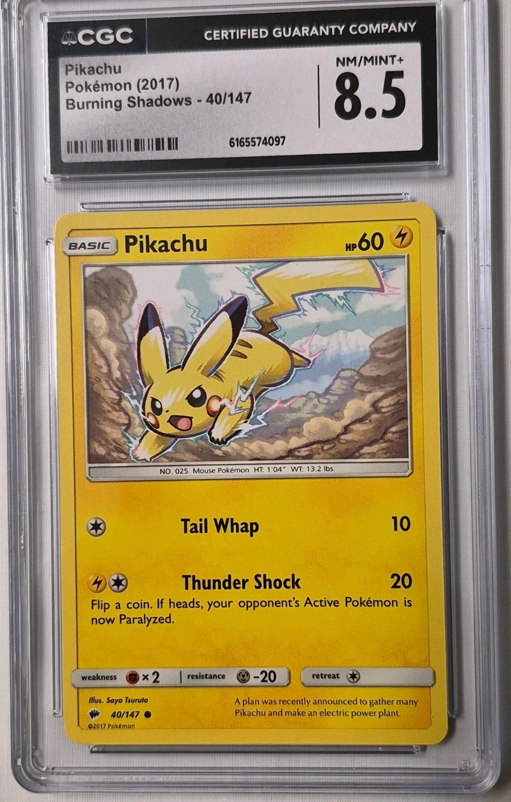 2017 POKEMON BURNING SHADOWS #40 PIKACHU CGC 8.5