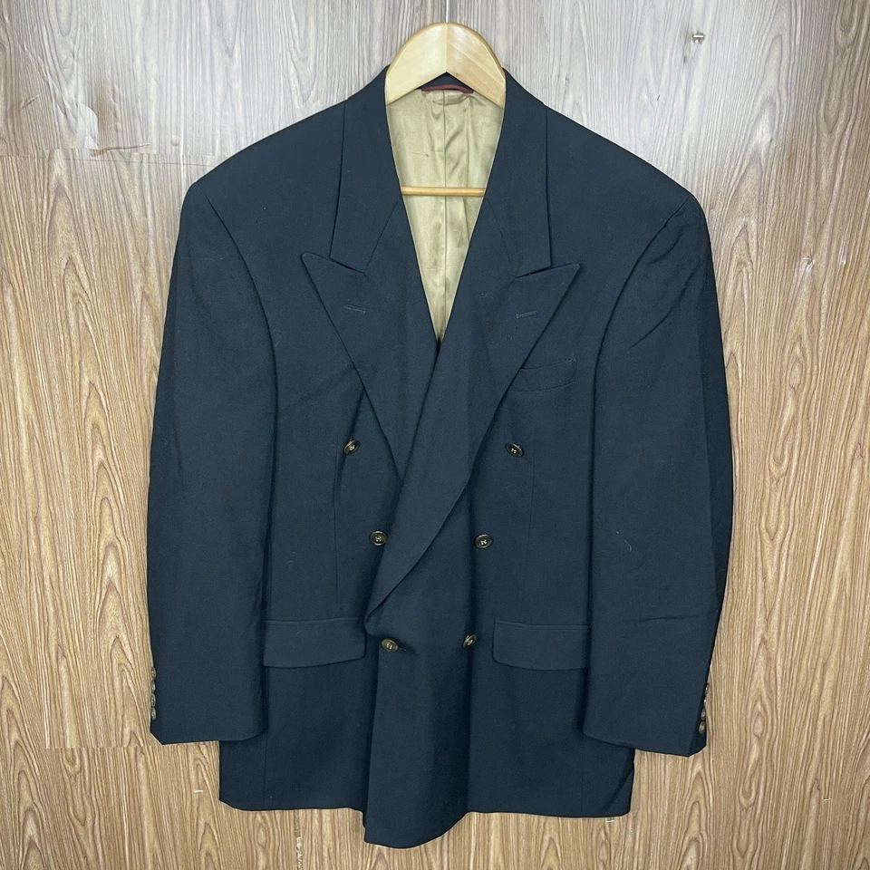 Chaqueta Blazer Hart Schaffner Marx Para Hombre 42L Negra Lana Doble Pecho Pico EE. UU. Foto 2 de 4