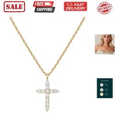 14K Gold Plated Cubic Zirconia Cross Necklace for Women  Cross Faith Pendant...