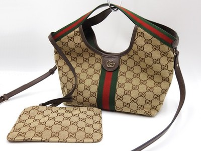 GUCCI GG Canvas Giglio Small Hobo Tote Schultertasche Beige Braun 860845 Y-2750