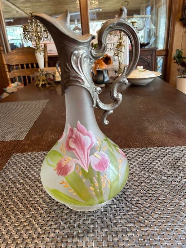 Daum Nancy Art Nouvaeu Ewer Enameled & Silvered Glass C.1893-1895