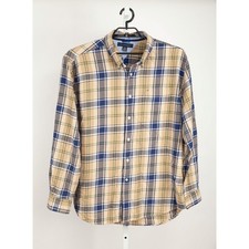 Tommy Hilfiger Button Down Shirt Mens XL Tan Navy Blue Green Plaid Cotton 2514