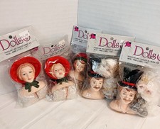Dolls Porcelain Heads and Hands Caroler Faces Lot of 5 Vintage 1 Hat Chipped New