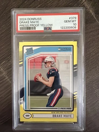 💎💎2024 Donruss -Rookie Drake Maye  Press Proof Yellow (RC) GEM-MT PSA  10💎💎