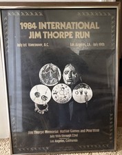 1984 International Jim Thorpe Run Framed Poster Native Games Pow Wow Art