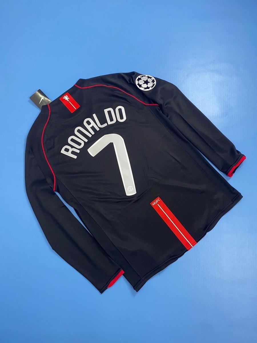 Manchester United 2007/08 Away Black Long Sleeve Men Soccer Jersey