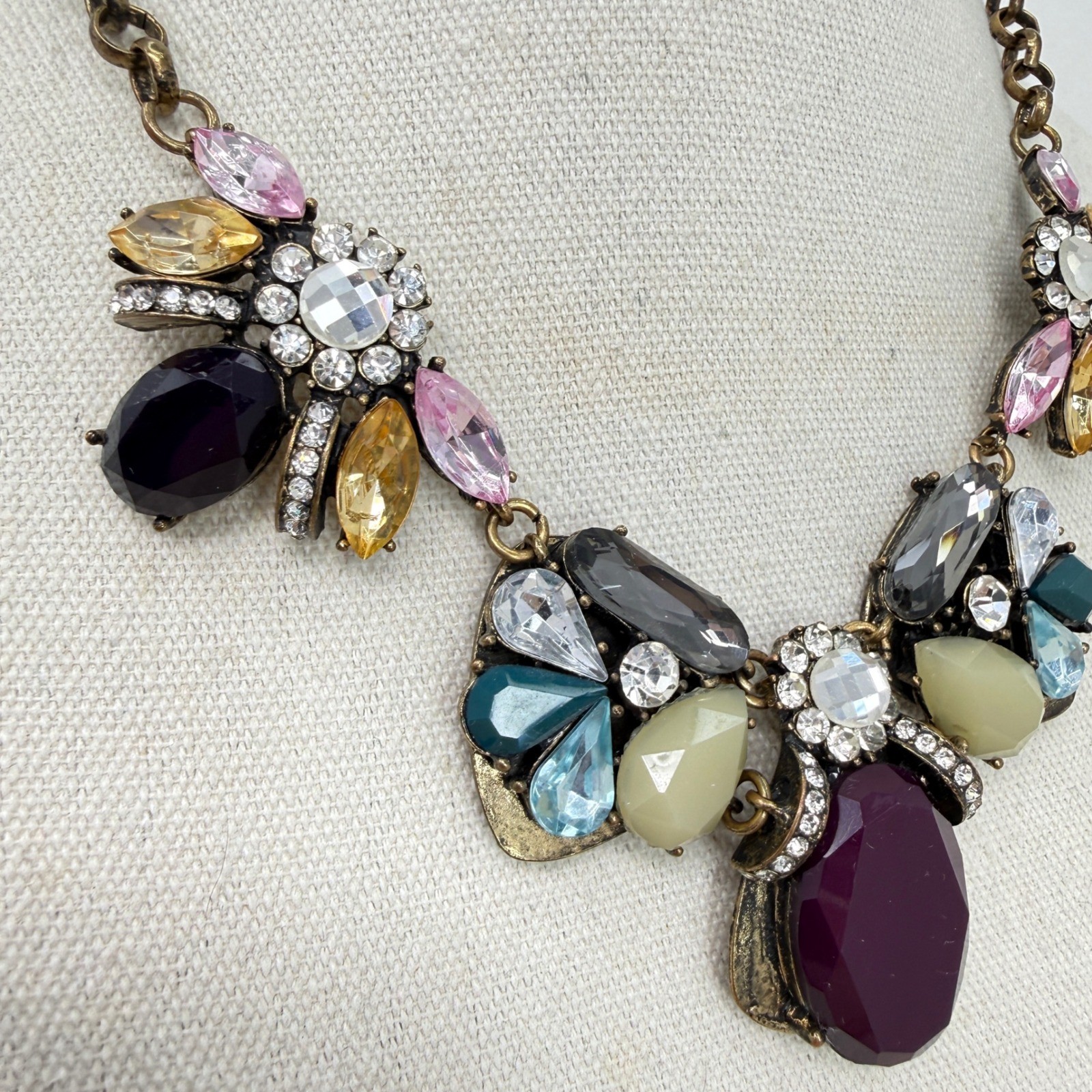 Multicolor Gem Statement Necklace Chunky Bib Rhin… - image 4