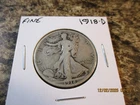 1918-D WALKING LIBERTY SILVER HALF DOLLAR FINE     14
