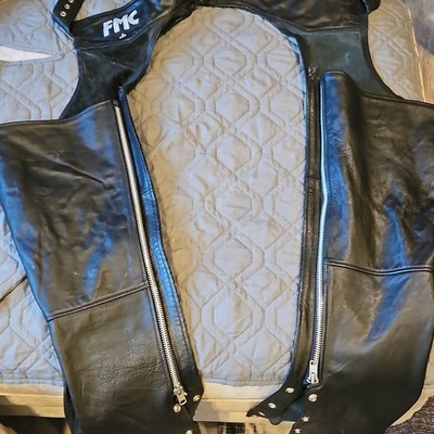 FMC Leather Motorcycle Chaps Size Small Biker Leathers Black Size S 