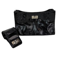 Chanel Patent Mademoiselle Lock Convertible Wrist Clutch Bag Women Blac One Size