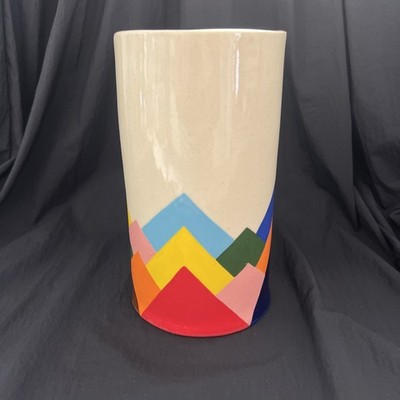 Pauline Wolstencroft Rainbow Mountain Vase Hand-built & Hand-painted 7.25 H