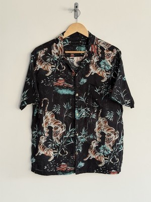 Allsaints Tiger Hemd Schwarz Kurzarm Floral Tagise Herren Medium Relaxed Fit