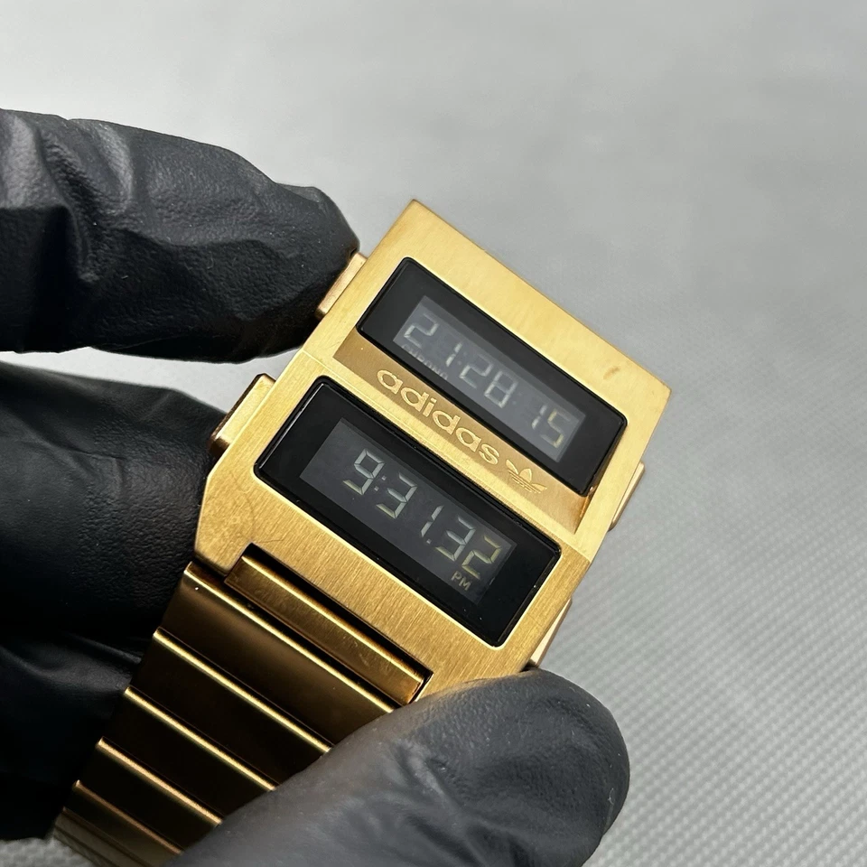 Adidas Gold Digital Watch Archive_M3 Backlight New Battery Stainless Steel RARE - Image 2 of 4