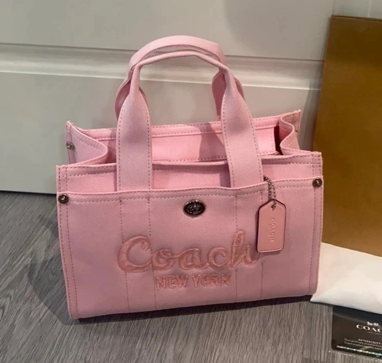 Coach CBG46 Cargo Tote Pink Canvas Embroidered Logo Outlet US FREE SHIPPING