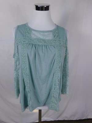 Jolt Mint Green Lace Cold-Shoulder Top L - Boho Flowy - Excellent