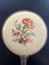 VINTAGE RARE GLASS HANDHELD VANITY MIRROR 11 INCHES FROM HANDLE TO END OF MIRROR