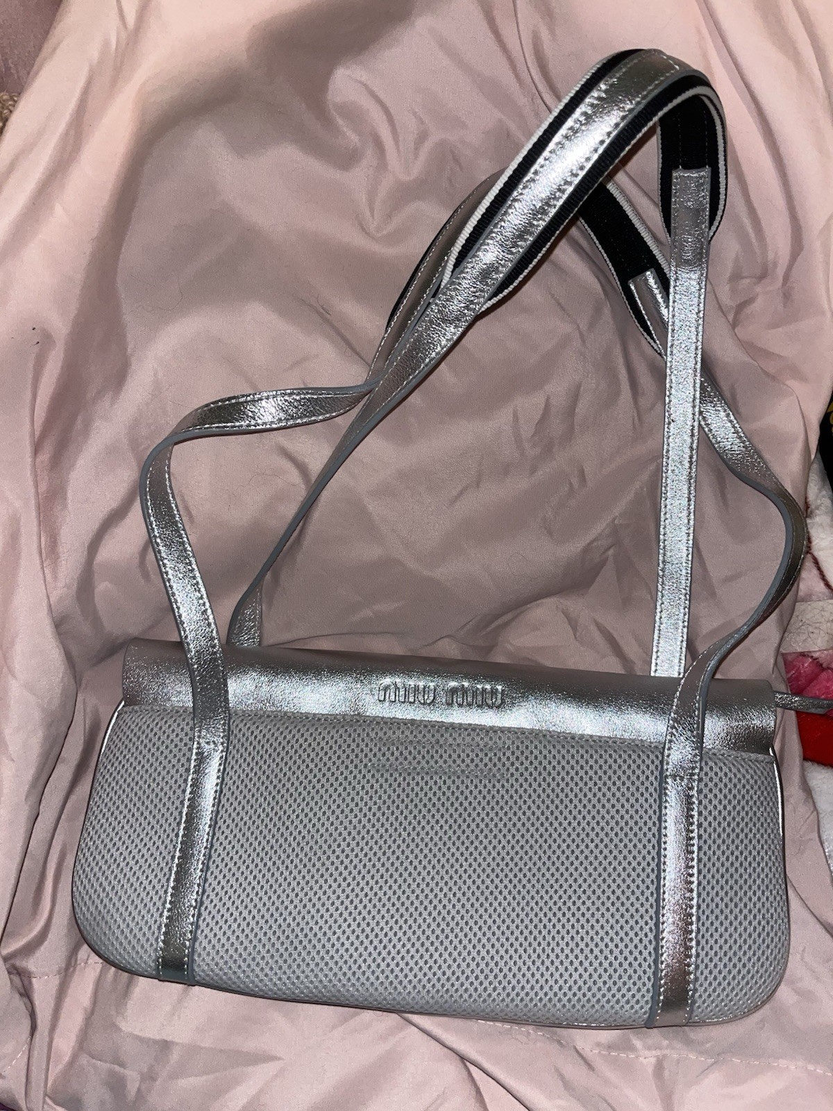 Miu Miu Shoulder Bag Womens OS Silver Fair Metallic Mesh Sporty Y2K Vintage