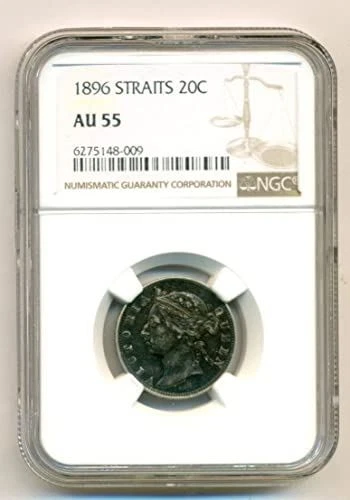 Straits Settlements (Malaysia) Victoria 1896 Silver 20 Cents AU55 NGC Toned