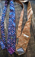 Lot of 2 Mens Silk Ties Giorgio Armani Cravatte Italy XMI Nordstrom Blue Brown