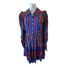 NWT Farm RIO Blue Macaw Flight Long Sleeve Mini Dress Sz XS