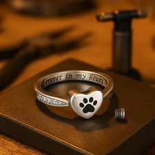 Heart Paw Print Urn Ring Sterling Silver Cremation Memorial Ring for Pets
