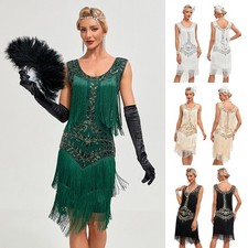 Plus Size 1920s Sequins Fringed Summer Prom Great Gatsby Ladies Flapper Dress UK