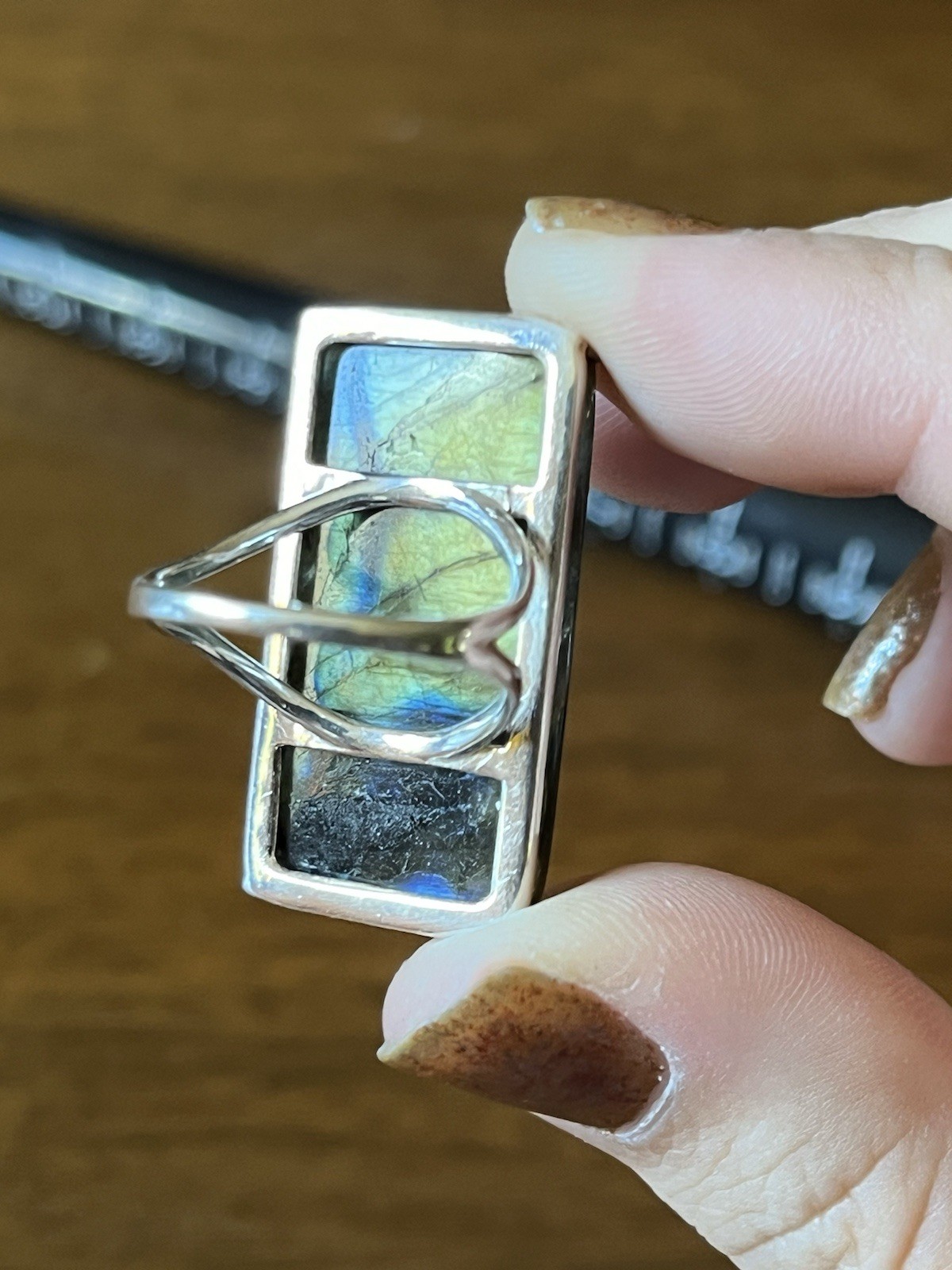 sterling silver large rectangular labradorite rin… - image 9