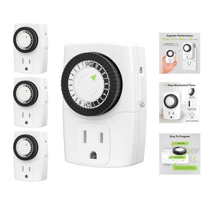BND-60/U47 Mini 3-Prong 24-Hour Mechanical Outlet Timer, 4-Pack for Convenience