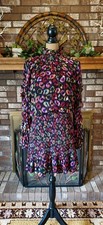 Farm Rio Ikat 3-D Flower Embellished Ruffle Sleeve Dress Size Large Excellent!