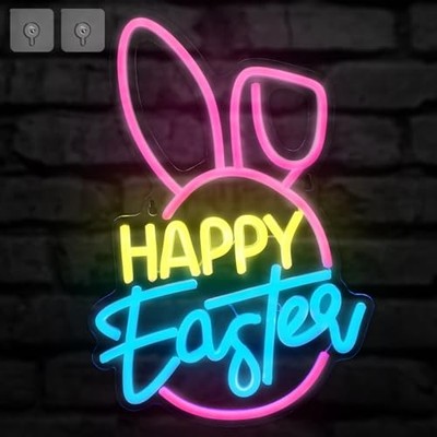  Happy Easter Neon Sign Easter Festival Lighted Window Decorations LED 
