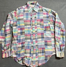Brooks Brothers Hand Loomed Patch Plaid Button Up Long Sleeve Shirt Men  s Large