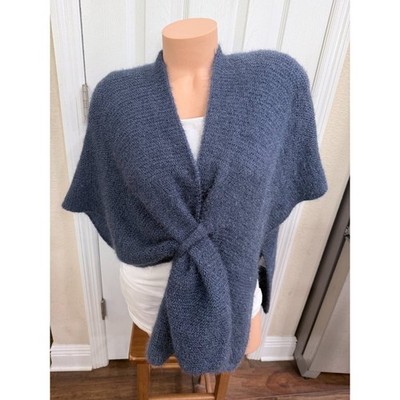 LOOWIE Made in Italy NWT Blue Tie Front Knit Wrap Poncho Shawl Eco Design