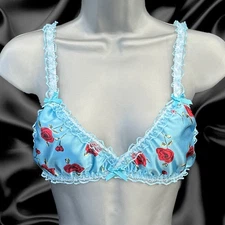 Satini Floral Sissy Frilly Lace Fitted Satin Bralette Bra